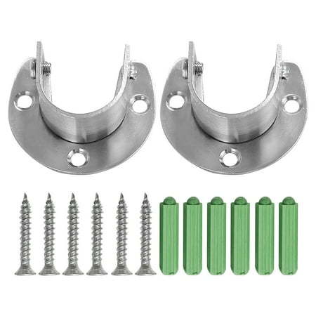 

2pcs Stainless Steel Home With Screws Flange Rod Holder Closet Pole Socket
