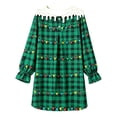 thumbnail image 3 of JIAYUE Girls Christmas Nightgown Long Sleeve Crew Neck Ruffle Cuff Plaid Xmas Light Print Pajamas Dress For Indoor Wear, 3 of 5