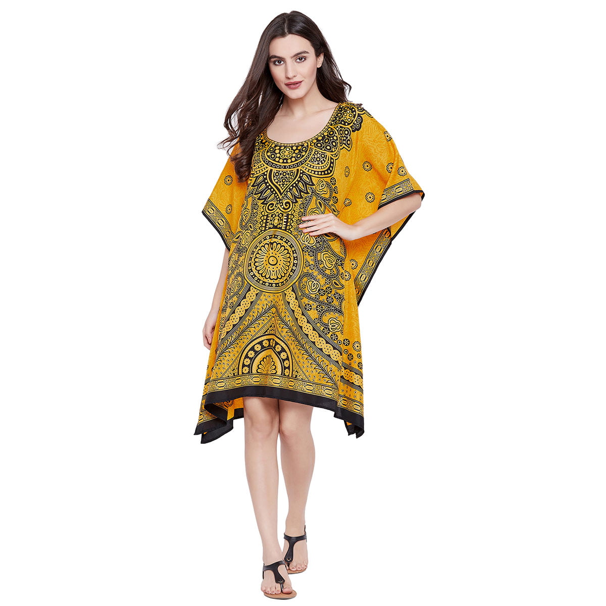Yellow Short Caftans for Women Floral Plus Size Tunic Dresses for Women ...
