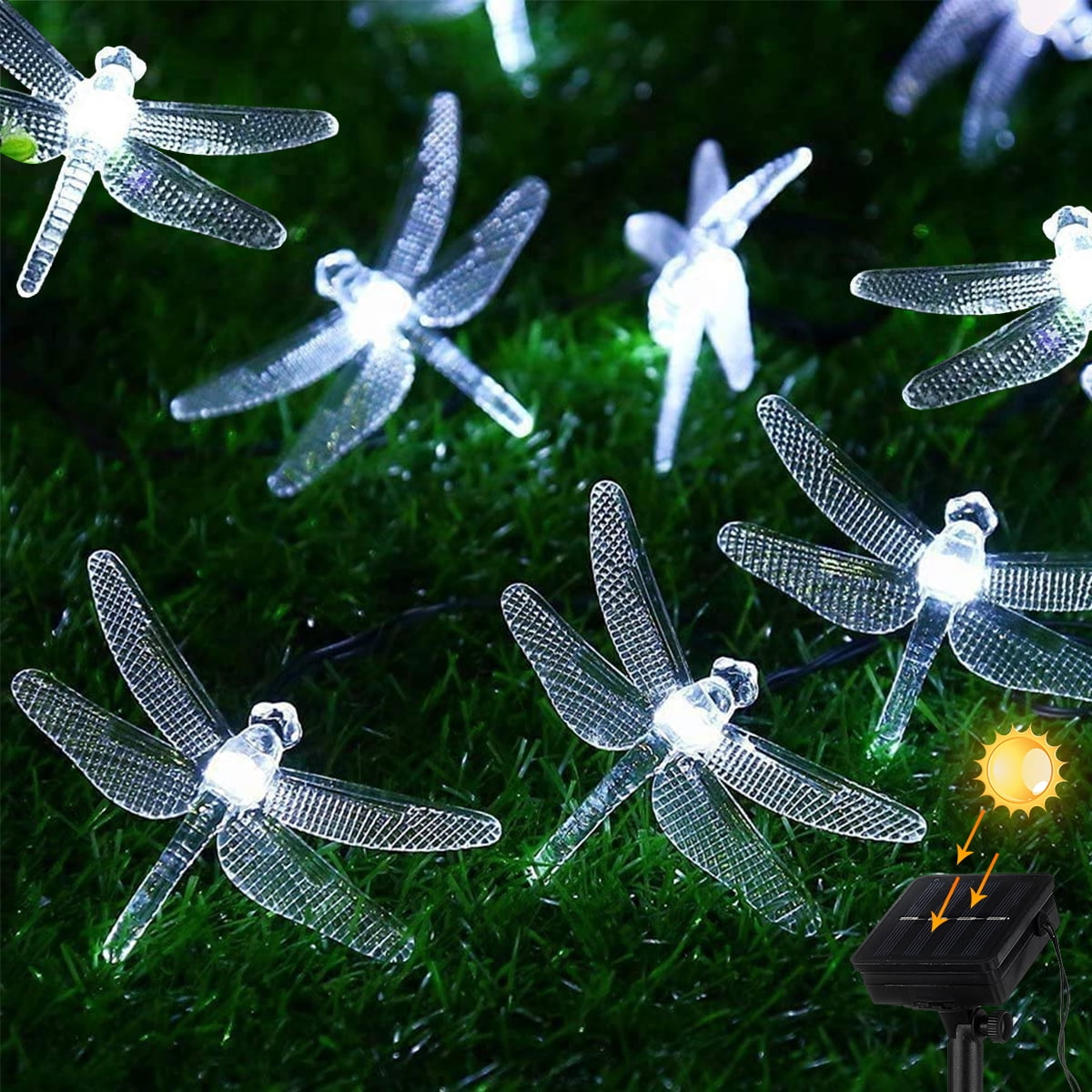 Outdoor LED Solar Dragonfly String Lights Fairy Garden Yard Lamp Decor Sun Light 