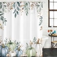 thumbnail image 2 of Green Blue Pumpkins Fall Shower Curtain, Waterproof Shower Curtains for Bathroom, Eucalyptus Leaves Thanksgiving Botanical Washable Fabric Bathtub Curtain Set Bath Decor with 12 Hooks 48"x72", 2 of 8