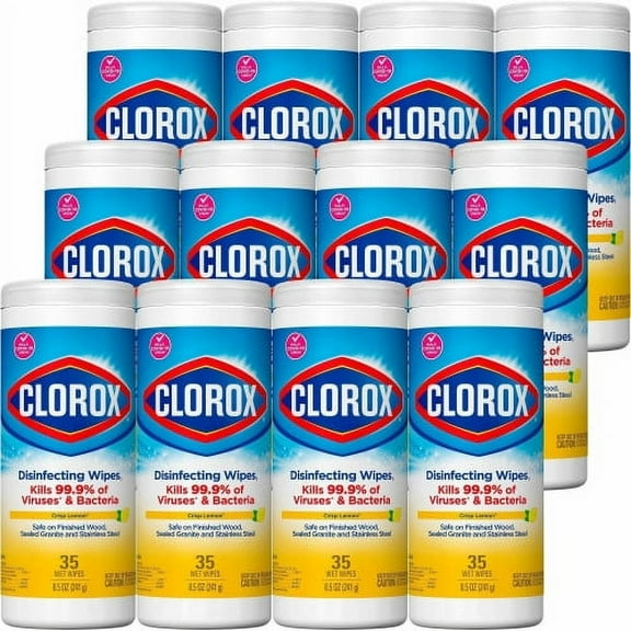 Clorox Disinfecting Wipes, 1-Ply, 7 x 8, Crisp Lemon, White, 35/Canister, 12 Canisters/Carton, Each