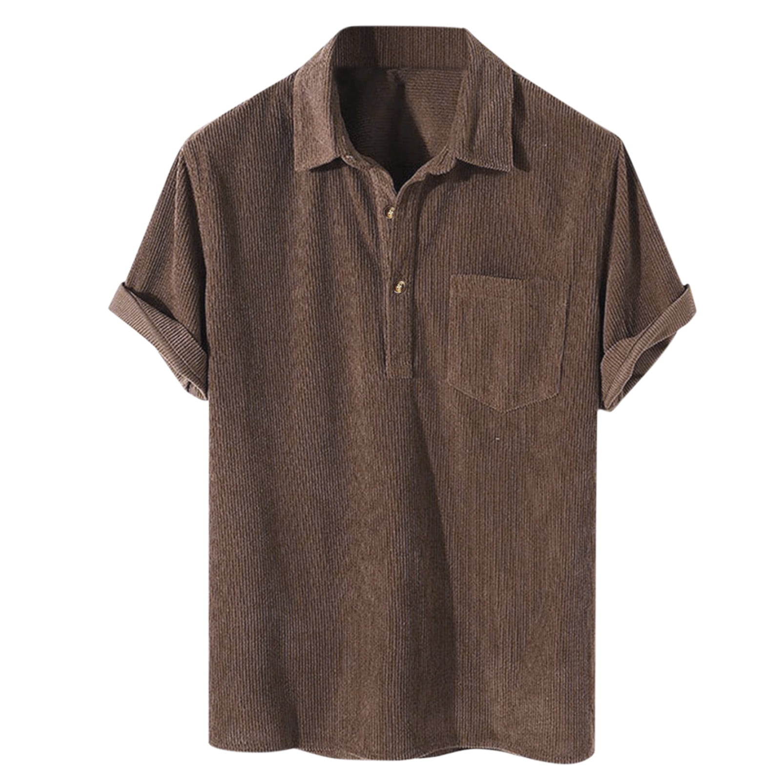 Hfolob Men Corduroy Polo Shirts T-Shirt Blouse Solid Color