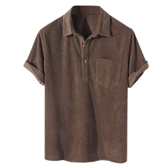 outfmvch polo shirts for men male casual corduroy t shirt turn down collar short sleeve shirts womens tops brown