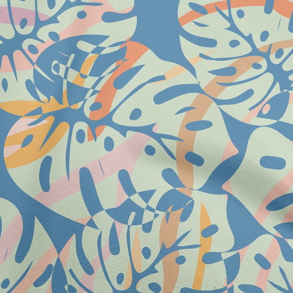 oneOone Viscose Chiffon Blue Fabric Tropical Monstera Leaves Sewing Fabric By The Yard Printed Diy Clothing Sewing Supplies 42 Inch Wide