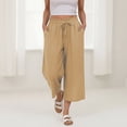 thumbnail image 7 of Generic Women's Linen Capris Wide Leg Pants Casual Drawstring Ruffle High Waisted Pant Summer Loose Capri Pants with Pockets, 7 of 7