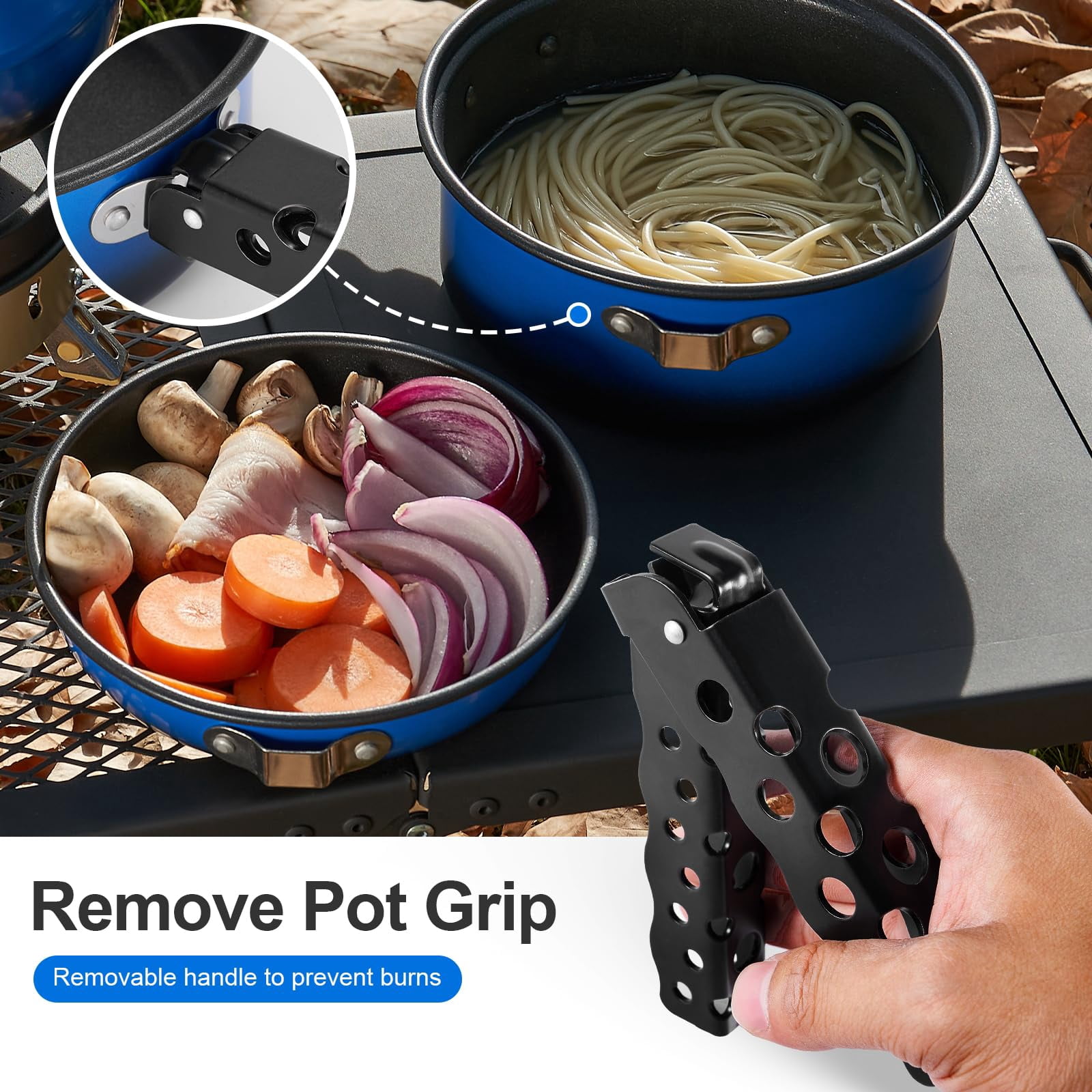 5pcs Camping Cookware Non-stick Pot And Pan Set With Kettle Removable Handle For Hiking Backpacking Picnic