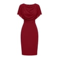 thumbnail image 5 of Women Solid Cowl Neck Dolman Short Sleeve Bodycon Midi Dress, High Waist Slimming Knee-Length Pencil Dress, Elegant Stretch formal office Party Wear Dresses Wine XL(XL), 5 of 5
