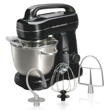 Hamilton Beach 4 Quart Stand Mixer for Kitchen  7 Speeds  Tilt-Head  Dough Hook  Whisk & Flat Beater  Black