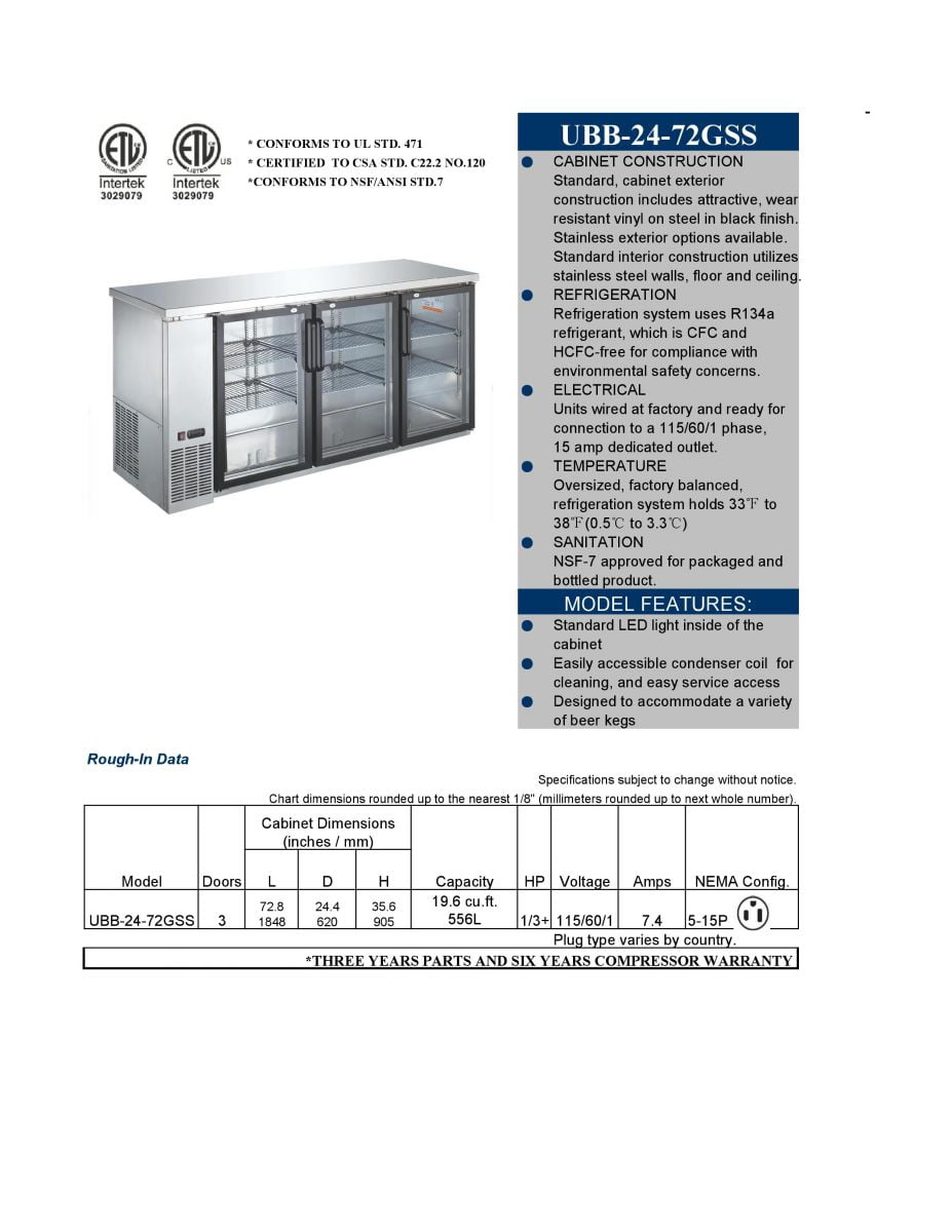 19.6 Cu Ft Beer Back Bar Cooler Commercial Refrigerator glass door beverage
