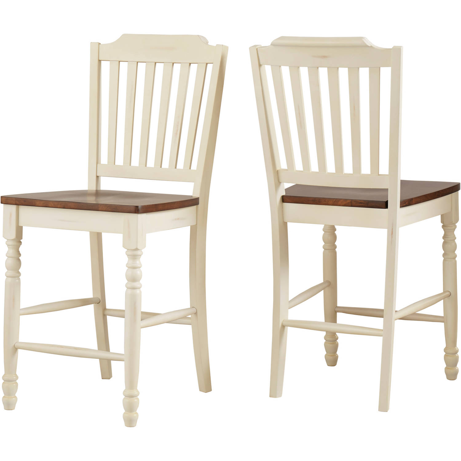 Weston Home Ohana Two Tone Wood Counter Height Chair, Set of Two, Antique White and Cherry