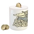 thumbnail image 2 of Anchor Piggy Bank, Anchor and Roses Antique Monochrome Clouds Bird Wings Old Style Sketching Print, Ceramic Coin Bank Money Box for Cash Saving, 3.6" X 3.2", Eggshell Grey, by Ambesonne, 2 of 4