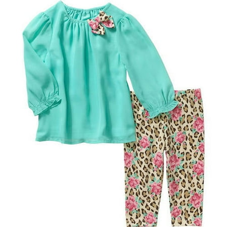 Healthtex Newborn Baby Girl Chiffon Tunic and Leggings Outfit Set