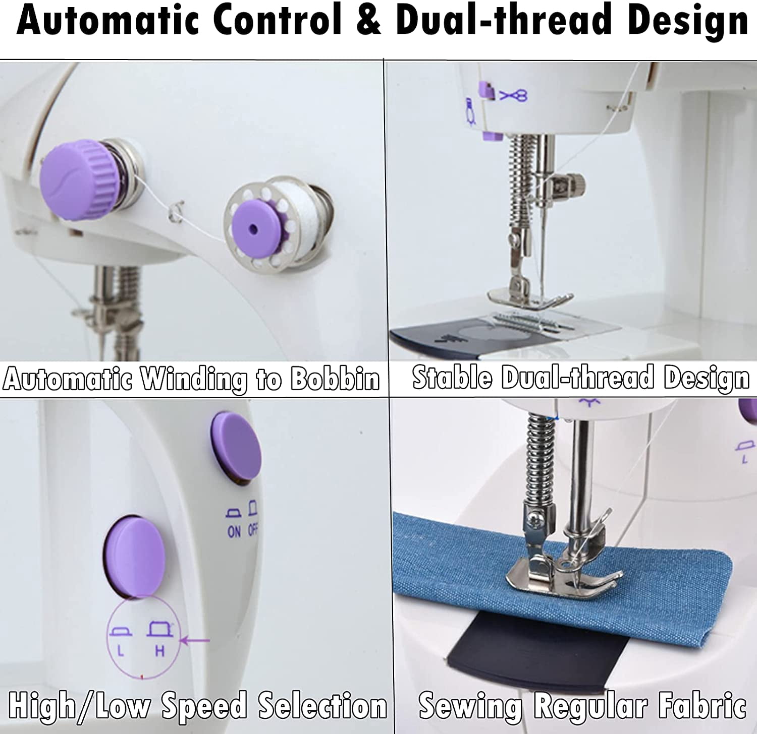 2 Speed Portable Electric Sewing Machine Mini Desktop Handheld Household with LED Light (US),White