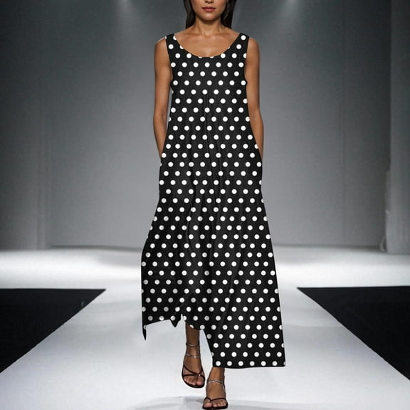 LADIGASU Women's Summer Sexy Printing Sleeveless Round Neck Dress