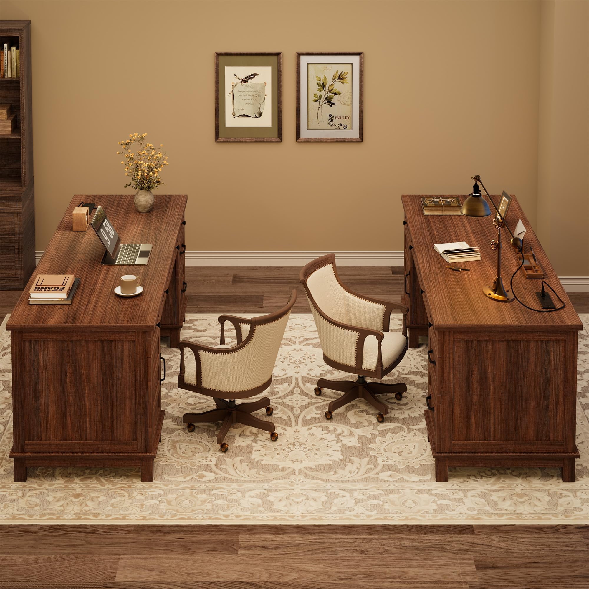 Brown Drawer-equipped Farmhouse Home Office Desk