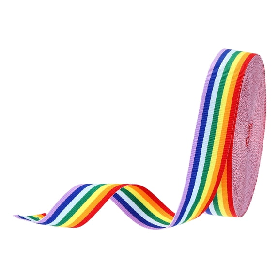 Uxcell 2/5" Rainbow Striped Grosgrain Ribbon, 25 Yard Polyester Fabric Stripe Craft Ribbon Double Faced Design for Bow Gift Wrapping DIY Making Christmas Decorations