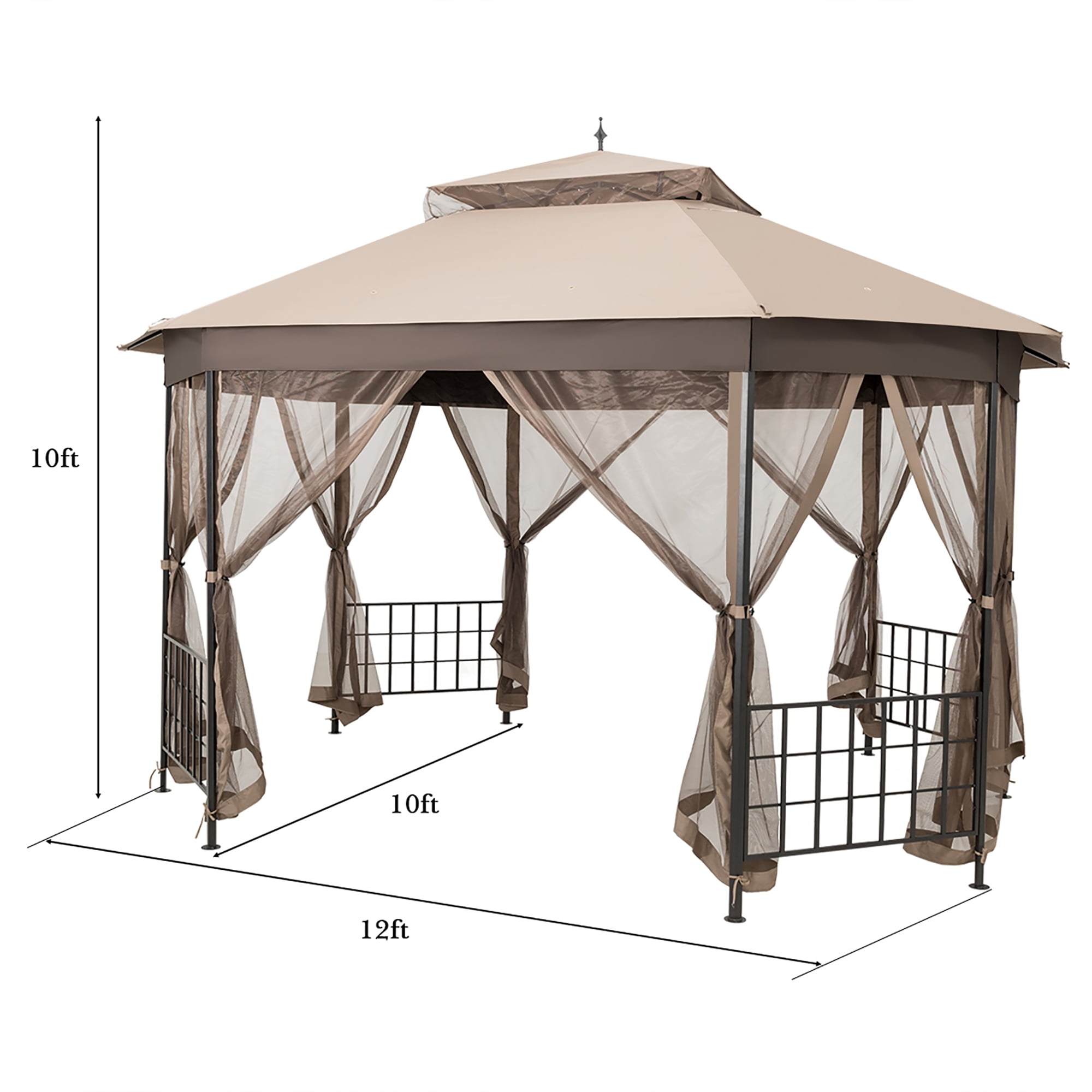 Costway 10' x 12' Octagonal Patio Gazebo Canopy Shelter Double Top W/Netting Sidewalls