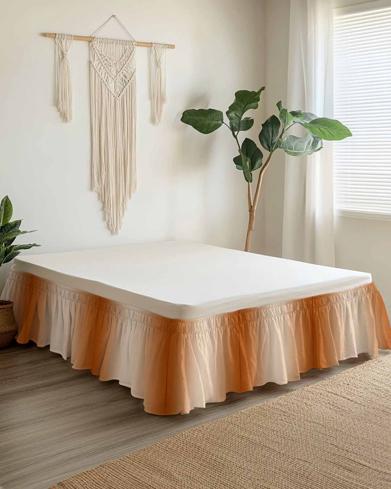 Burnt Orange Bed Skirt California King Size 18" Drop Ombre Solid Color Gradient Modern Art Ruffled Wrap Around Bed Skirts Adjustable Elastic Bedskirt Dust Ruffle for California King Size Bed