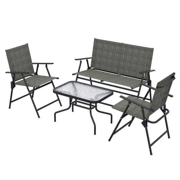 4-Piece Patio Furniture Set - Mixed Brown Outdoor Seating with Foldable Armchairs, Loveseat & Glass Table for Garden, Deck & Balcony Use