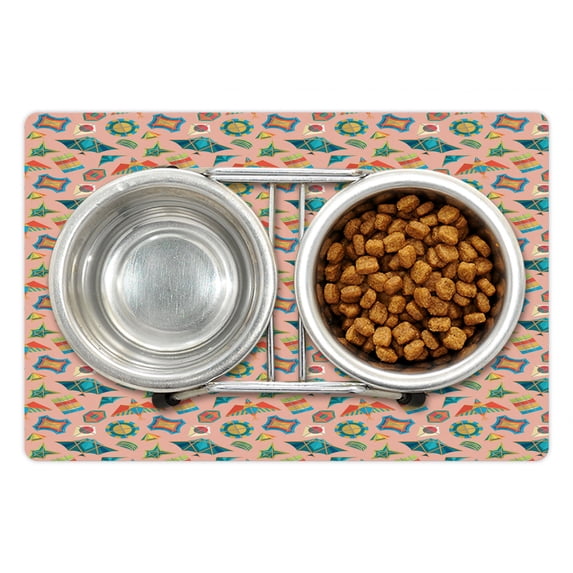 Kites Pet Mat for Food and Water, Various Type of Kites Kids Toys Culture Elements Colorful Traditional Motifs, Non-Slip Rubber Mat for Dogs and Cats, 18" X 12", by Ambesonne