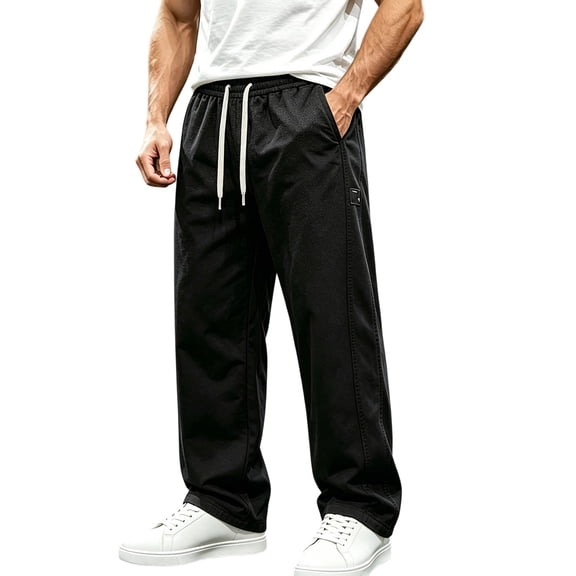 Gytharion Summer Casual Mens Long Pants Loose Straight Leg Pants Elastic Waist Drawsting Trousers