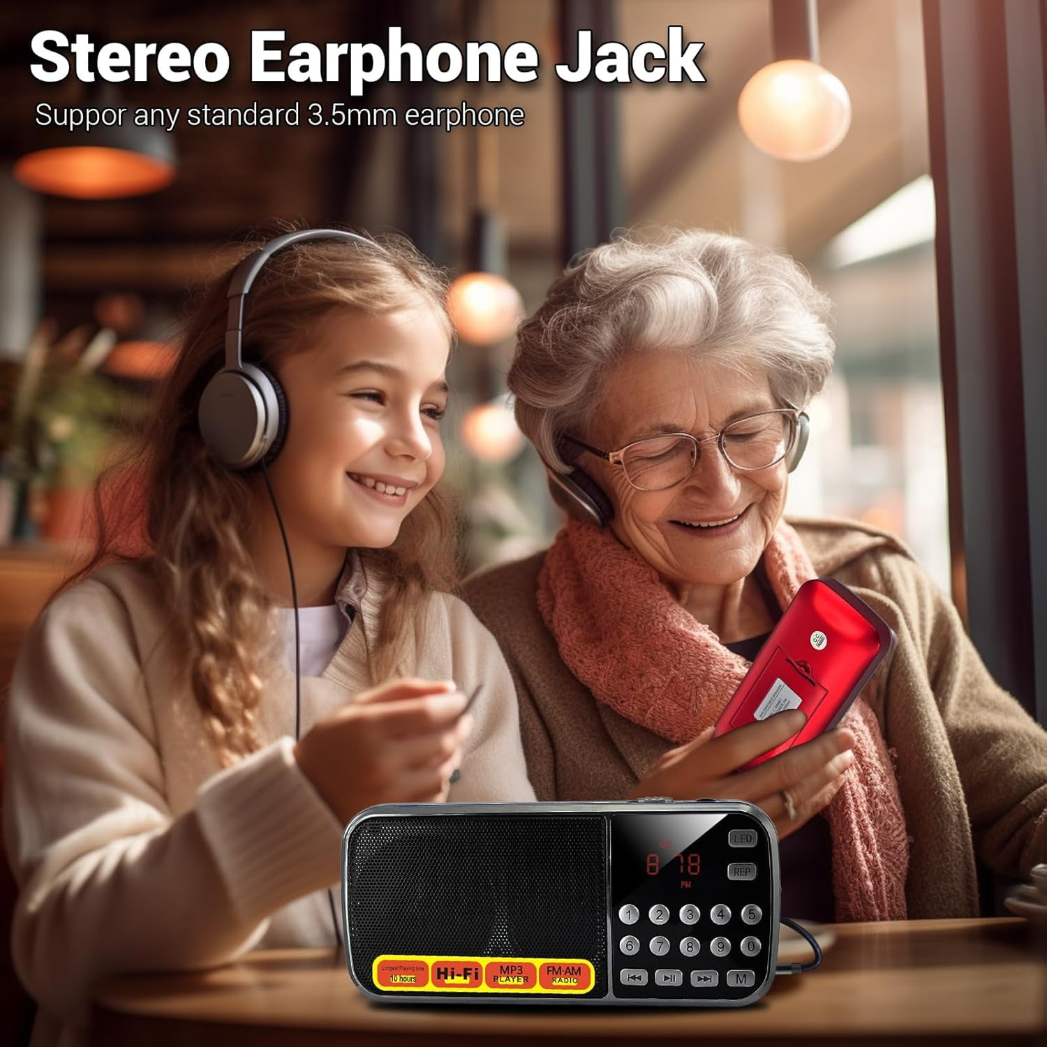 Portable AM/FM Radio with MP3 Player Support, USB/TF Card Playback, Rechargeable Battery, Excellent Reception & Sound Quality, Compact Design with Flashlight for Outdoor Use