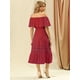 thumbnail image 5 of Vestido maxi de manga corta con cintura alta y hombros descubiertos con encaje y volantes para mujer rojo M Allegra K, 5 of 6