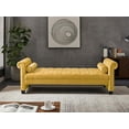 thumbnail image 2 of Knocbel Versatile Velvet Rectangular Sofa Bench With Attached Cylindrical Pillows, Rolled Arms And Solid Wood Legs, Also As Ottoman For Living Room, 82.3"W x 31.9"D x 27.2"H Yellow, 2 of 9