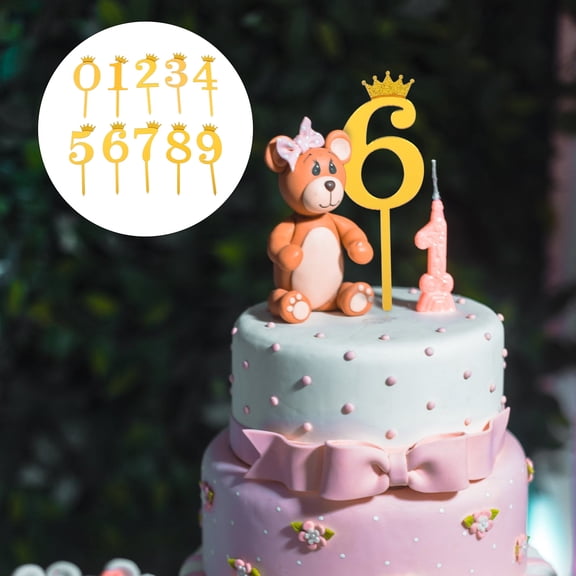 GOOHOCHY 10pcs Gold Glitter Birthday Cake Toppers Creative Crown Number Cupcake Toppers