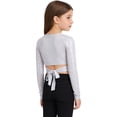 thumbnail image 2 of Haitryli Kids Girls Modern Jazz Ballet Dance Crop Top Long Sleeve Metallic Self-Tie Wrap Tee Silver 110, 2 of 7