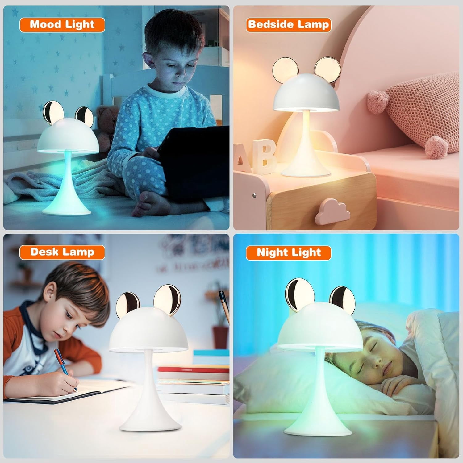 Rechargeable Mouse Shape LED Dimmable Touch Desk Lamp Reading Night Light Cute Bedside Lamp (Gold)
