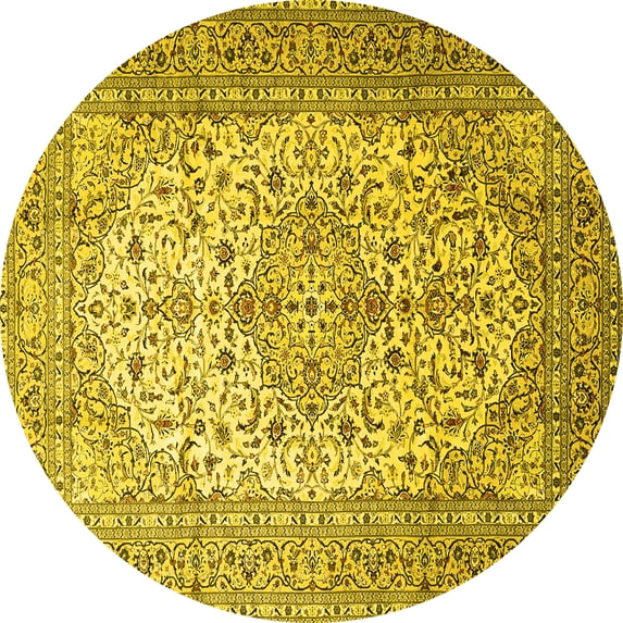 Ahgly Company Machine Washable Indoor Round Persian Yellow Traditional Area Rugs, 6' Round