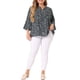 thumbnail image 2 of Blusa floral de mujer de talla grande Agnes Orinda con pliegues, cuello en V y mangas 3/4, 1X negra, 2 of 6