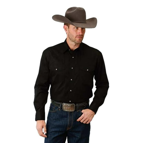 Roper Western Shirt Mens Woven L/S Snap 3XT Black 03-001-0765-1017 BL
