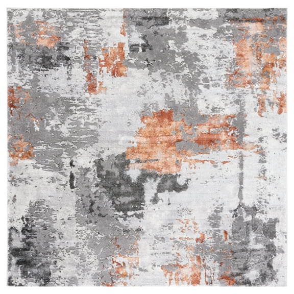 SAFAVIEH Craft Constantine Abstract Area Rug, Grey/Orange, 4' x 4' Square