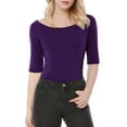 thumbnail image 3 of INSPIRE CHIC Women's Boat Neck Tops Half Sleeves Fitted Layering Soft T-Shirt 3XL Dark Purple, 3 of 9
