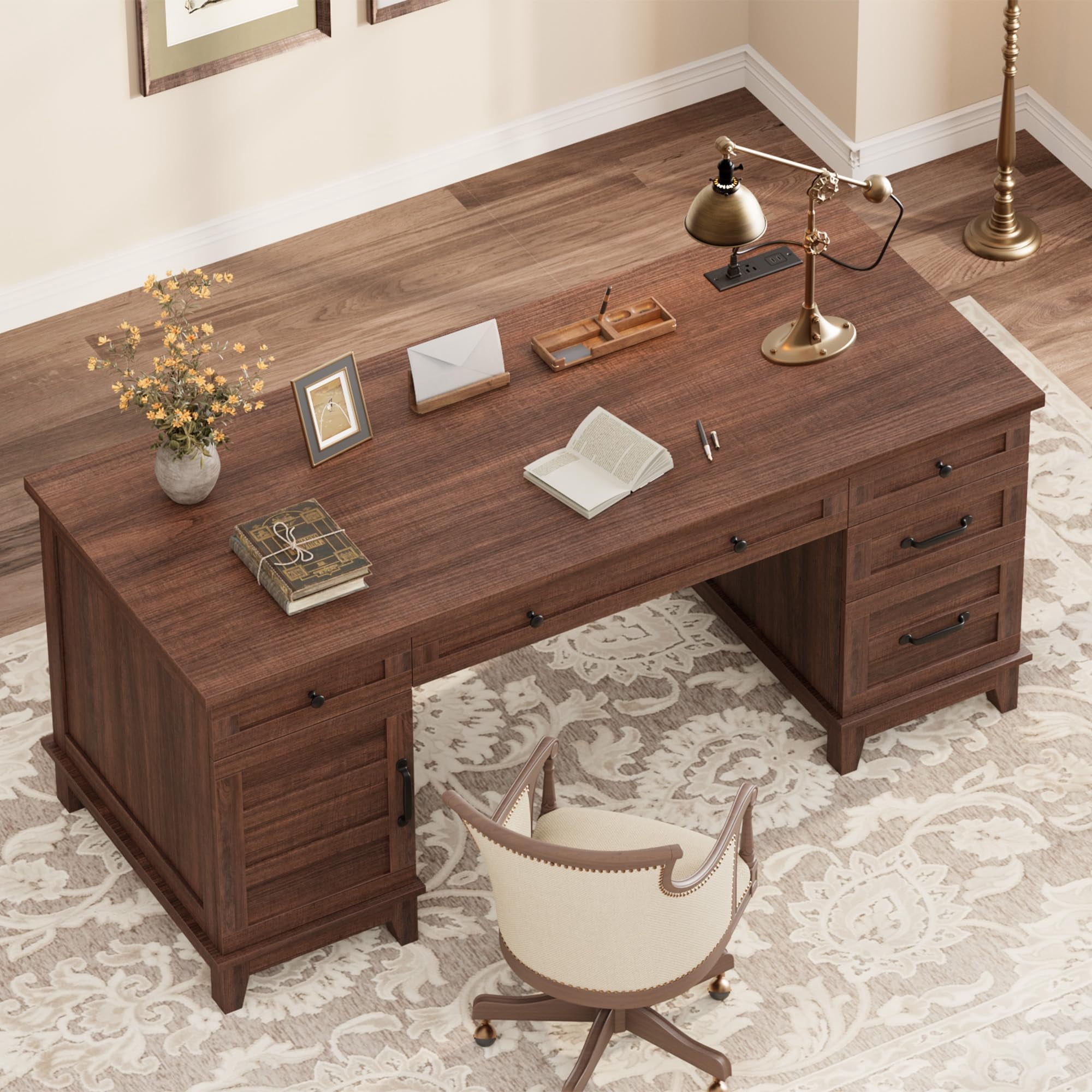 Brown Drawer-equipped Farmhouse Home Office Desk