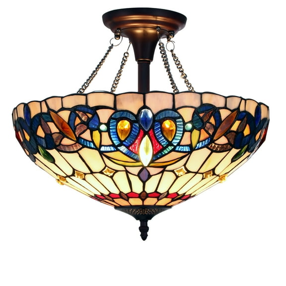 Radiance Goods Tiffany-Style Dark Bronze 2 Light Semi-Flush 16" Wide