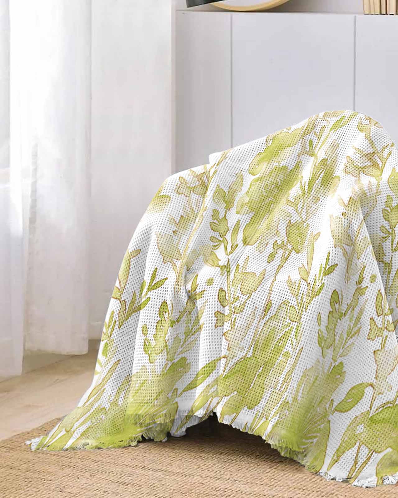 Sage Green Botanical Sofa Couch Covers for Dog,Washable Sofa Throw Cover Single Slipcoverfor Armchair,Painted Floral Pastoral Country French Leaves Couch Protector Towel Blanket Medium 71x91