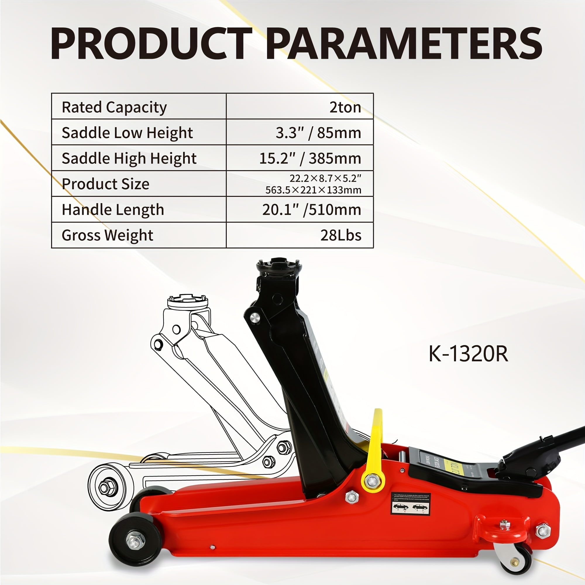 POVANLI Car Jack Set, 2 Ton Low Profile Floor Jack, Two 3T Jack Stand, Tire Repair Kit, L-Wrench, 4000LBS Trolley Jack for Car, Truck, SUV, Quick Lift 3.3''-15.2'' Red