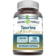 Amazing Formulas Taurine with Bioperine 1000 mg Per Serving 100 Veggie Capsules Supplement | Amino Acid | Non-GMO | Gluten Free