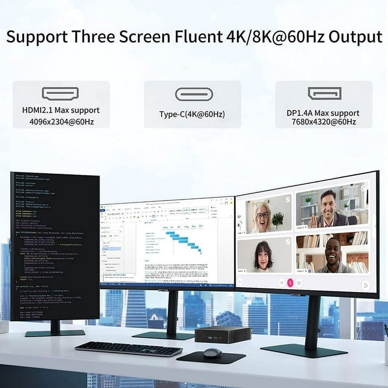 Kinupute Mini PC, Desktop Computer with Core i9-13900H, 14 Cores Upto 5.4GHz, Windows 11 Pro, 32G DDR4, 512G M.2 PCIE4.0 SSD, DP/HDMI/USB-C Triple Display, Support 8K/4K@60Hz, Dual LAN, WiFi6E/BT5.3