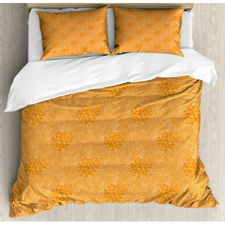Orange King Size Duvet Cover Set Rococo Style Floral Pattern With