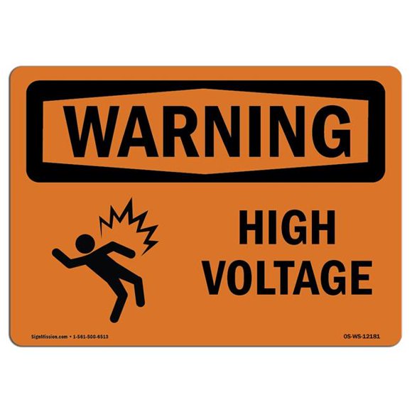 SignMission OS-WS-D-35-L-12181 OSHA Warning Sign - High Voltage with Symbol