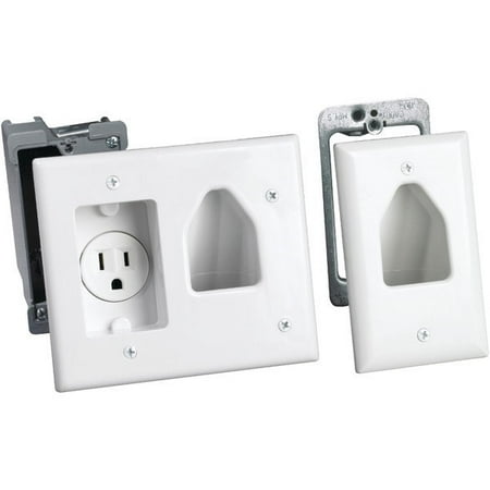 Single Outdoor Tv Outlet - Datacomm Electronics 50-3321-WH-KIT Flat Panel TV Cable Organizer Remodeling Kit with Power Outlet