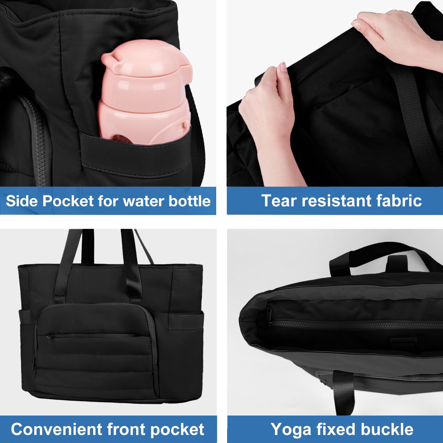 Gynky Tote Bag for Women, Gym Bag Multi-Pocket Lightweight Duffel Bags Puffy Yoga Mat Bag with Compartments, Quilted Large Nurse Shoulder Handbag Yoga Bag Travel Duffle for Work Dance Sports