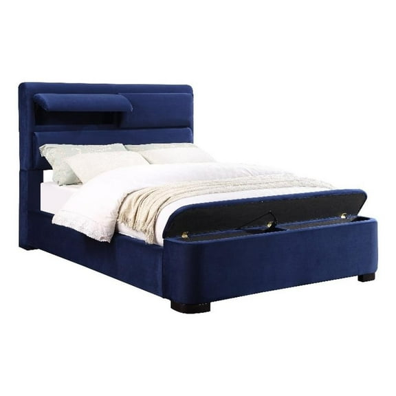 Furniture of America Fremont Contemporary Fabric Twin Bed with Storage in Navy