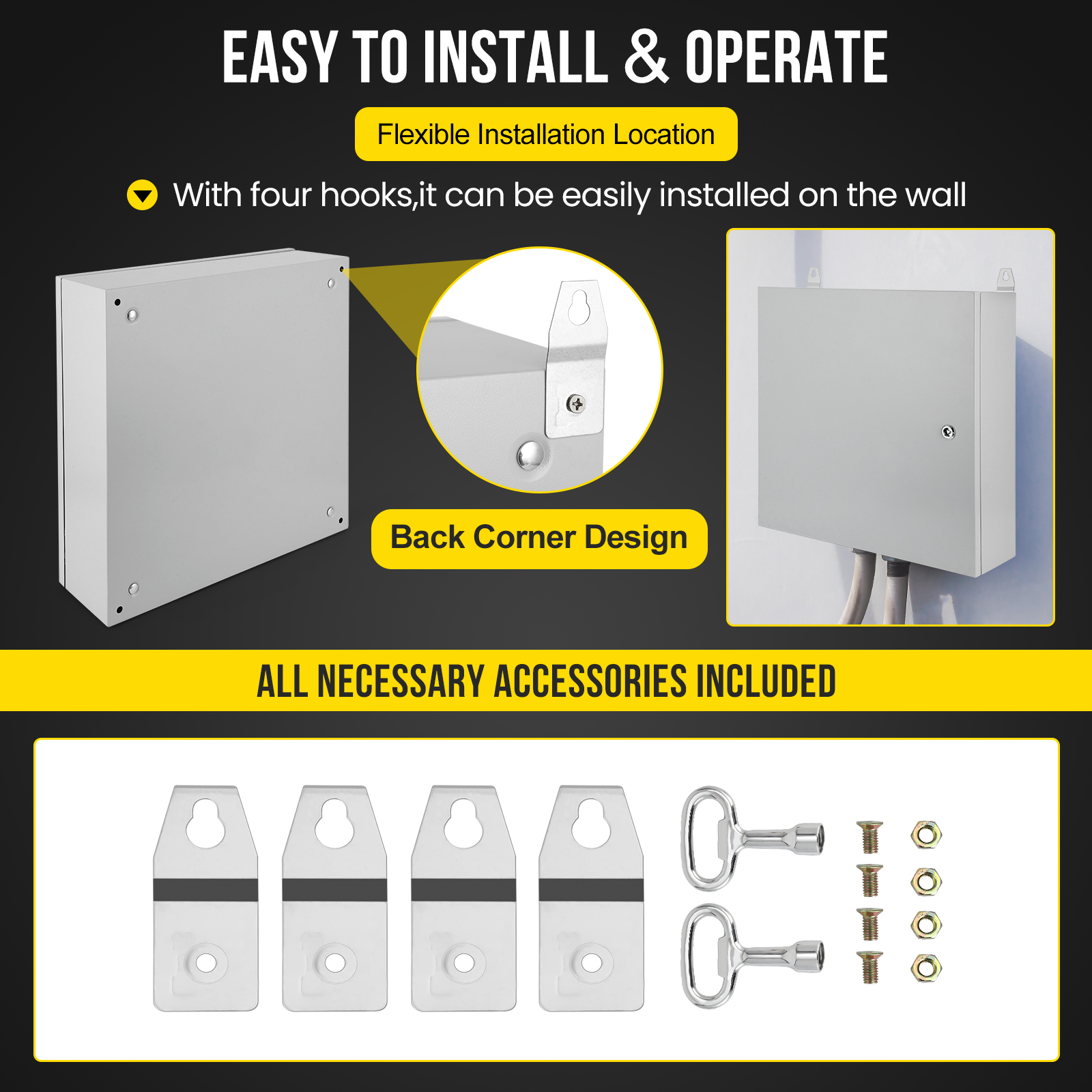 Garvee Steel Electrical Box, 20 x 20 x 6″ NEMA 4X Electrical Box, Outdoor/Indoor Electrical Junction Box, IP66 Waterproof & Dustproof, Lockable Junction Box