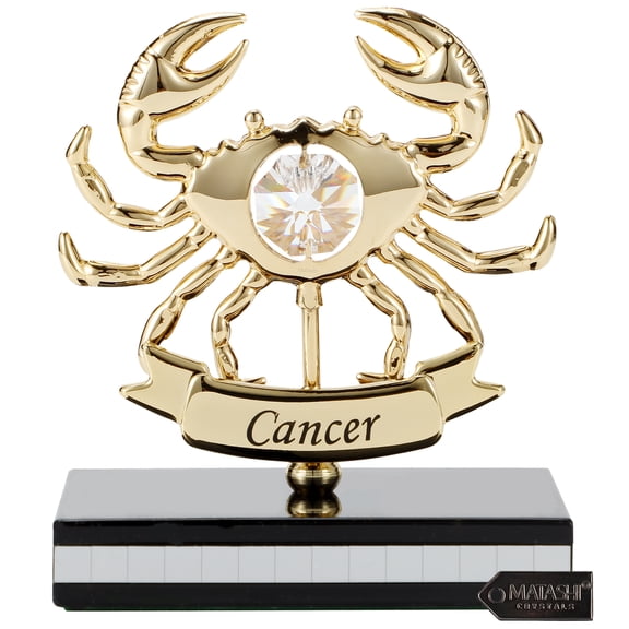 Matashi 24K Gold Plated Zodiac Astrological Sign Cancer Figurine Statuette on Stand Studded with Matashi Crystals